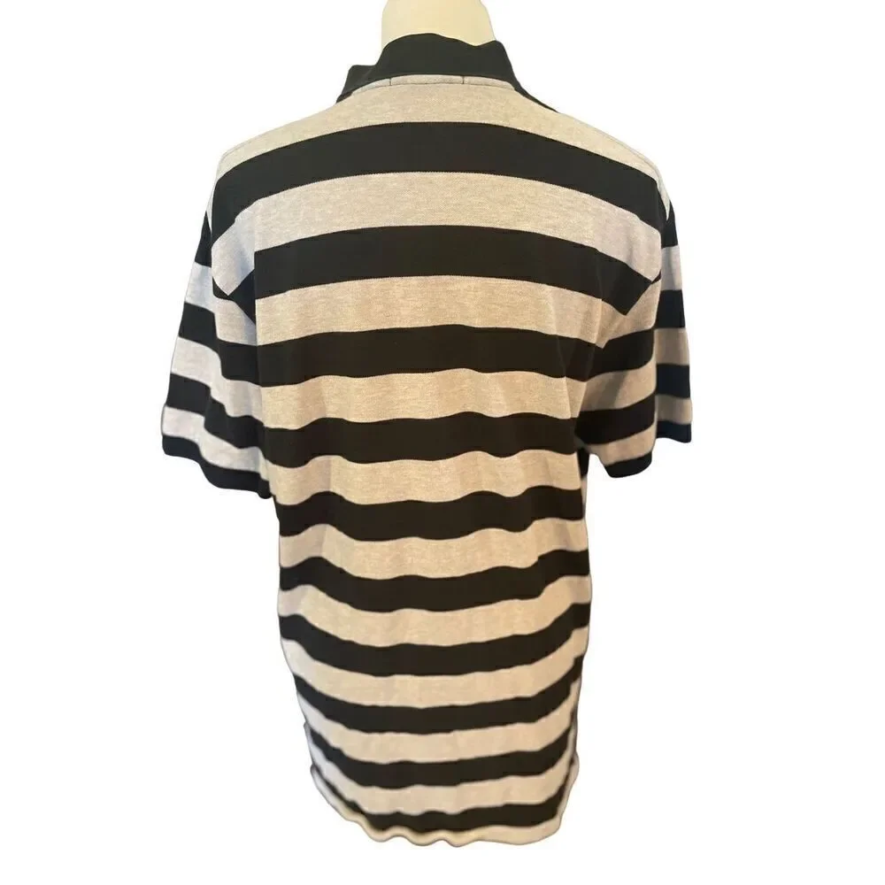 Polo Ralph Lauren Men's Gray Black Striped Short Sleeve Polo Shirt Size Large